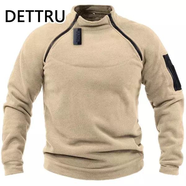 Brand High Quality Winter Mens Military Sweatshirt Fleece Zipper Pullover Men's Solid Color Loose Lamb Thick Clothing Streetwear