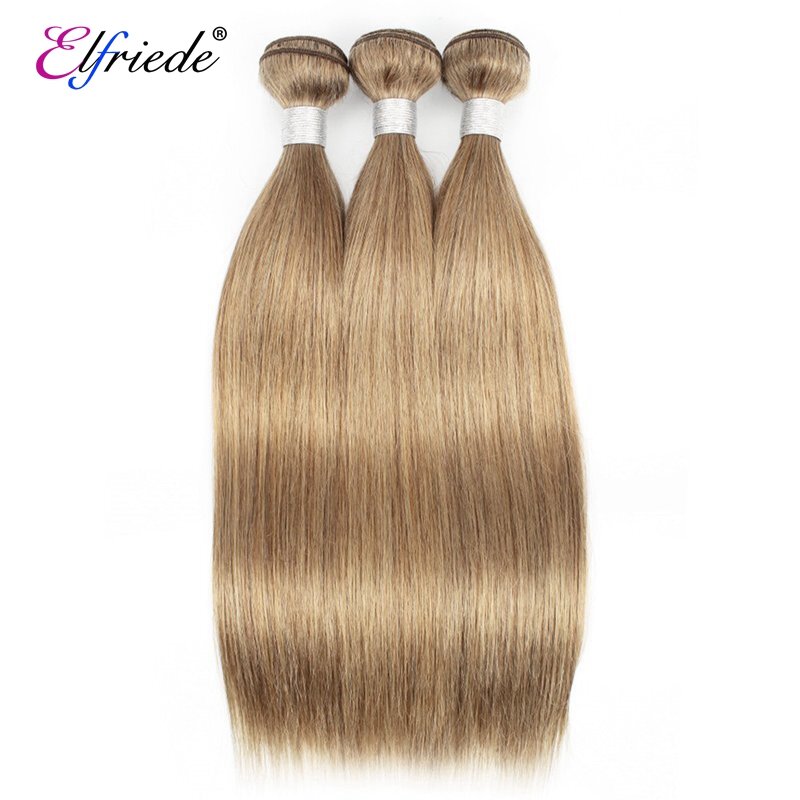 Elfriede #8 Ash Brown Straight Precolored Human Hair Bundles 100% Human Hair Extensions 3/4 Bundles Deals Human Hair Sew In Weft
