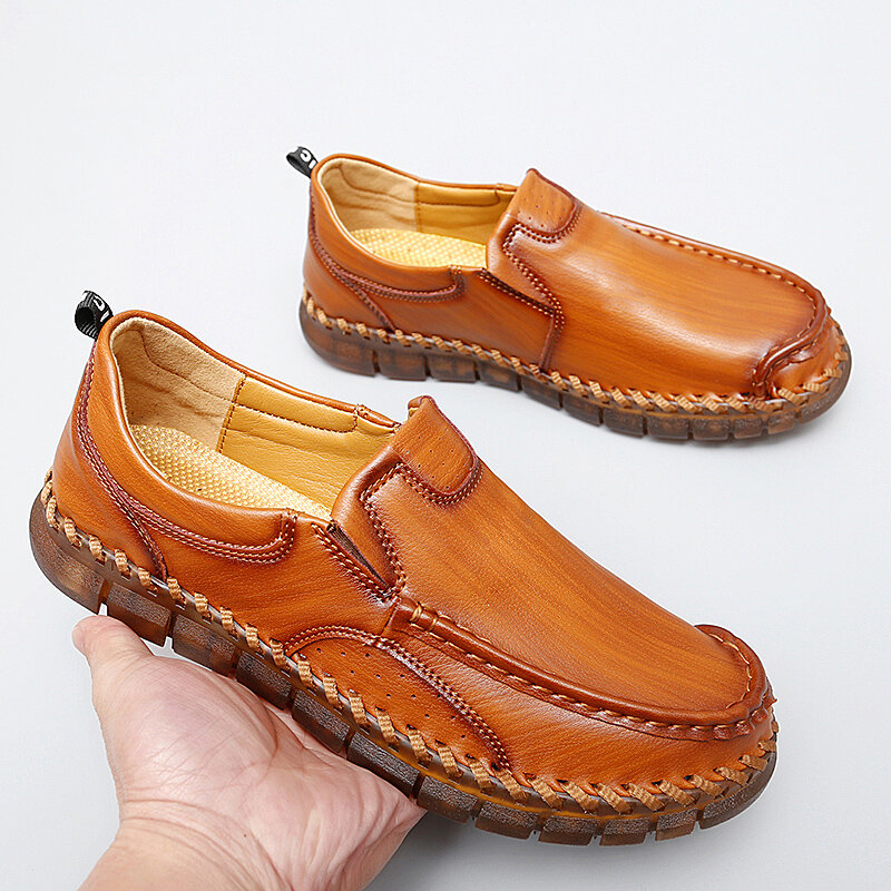 รองเท้าลำลองหนังแท้สำหรับผู้ชายรองเท้าส้นเตี้ยระบายอากาศได้รองเท้าใส่เดินลื่นพื้นนุ่มสำหรับผู้ชาย