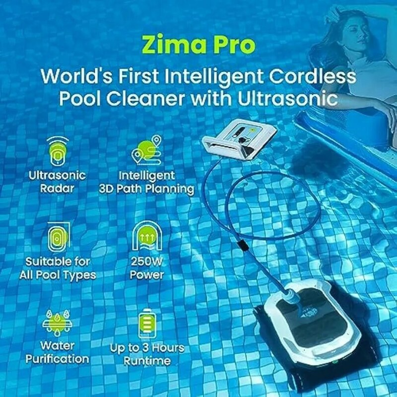 Limpador de piscinas robótico sem fios, limpeza de paredes, mapeamento inteligente com filtro 180 cm, controlo inteligente da aplicação