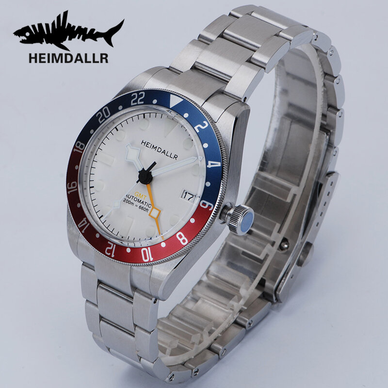 Relógio Heimdallr GMT automático masculino, relógio mecânico, bisel bidirecional, safira, 200m à prova d'água, relógio de mergulho luminoso, BGW9, NH34