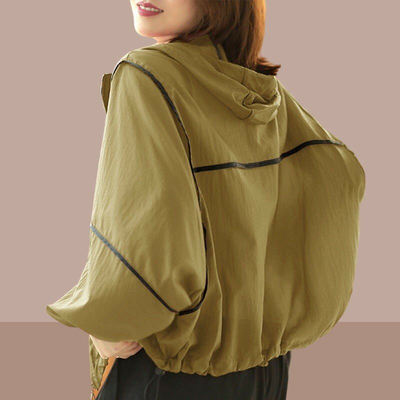 여성용 후드 맨투맨 재킷, 경량 자외선 차단 의류, 느슨한 운동복 짧은 코트, 긴팔 지퍼, 무료 배송