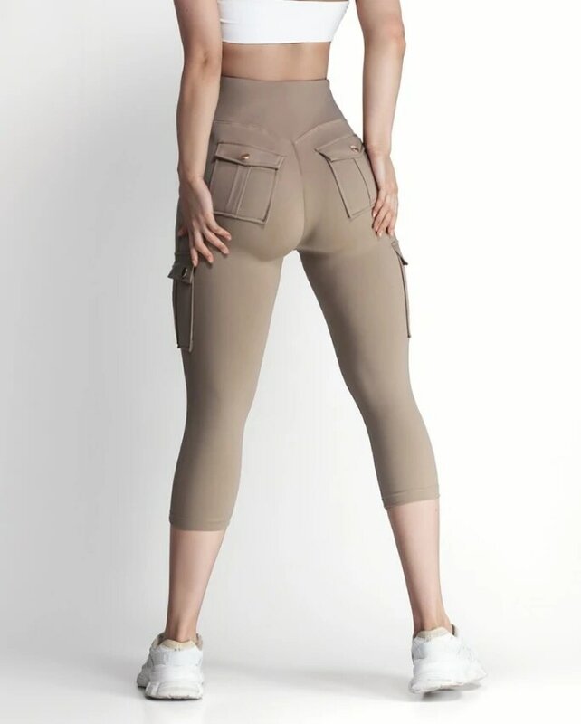 Pantalon de sport taille haute pour femme, pantalon court, design de poche, multi-documents, décontracté, été, nouveau, 2024
