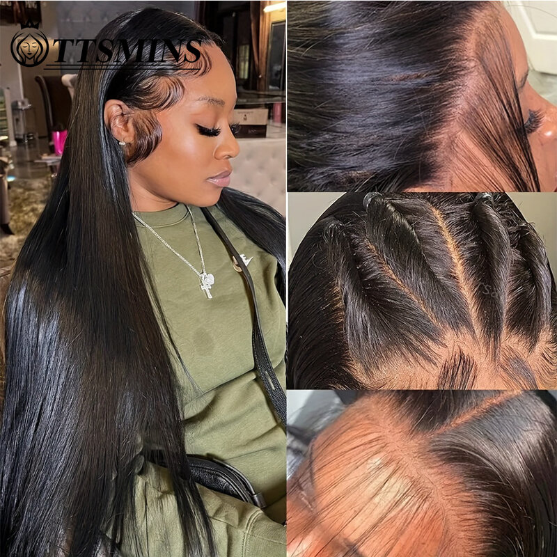 Ready To Wear Pre Plucked Hair 180% Natural Black HD Transparent Lace Front Wigs Human Hair For Women Straight Lace Frontal Wigs