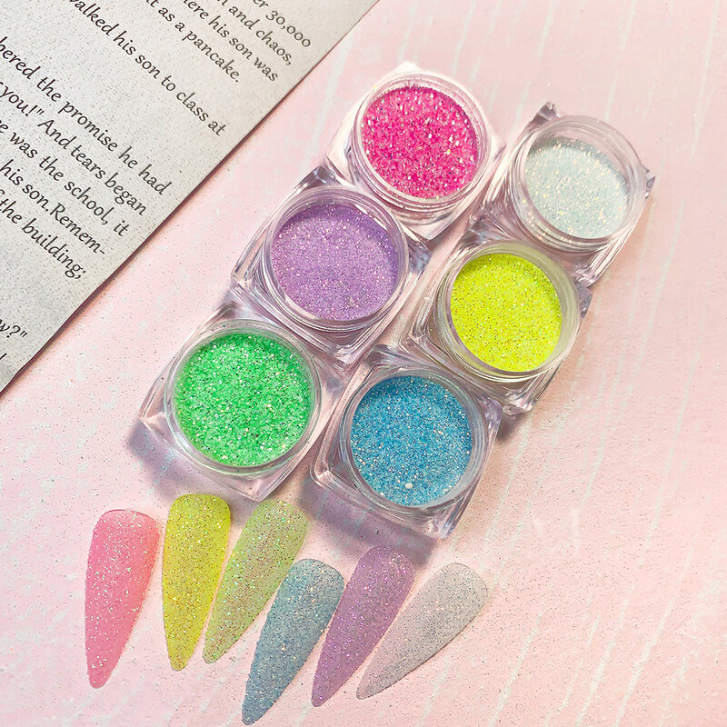 Aurora Nail Art Glitter Powder para DIY Nail Glitters acrílico holográfico lentejuelas blancas brillantes decoraciones brillantes puntas de manicura