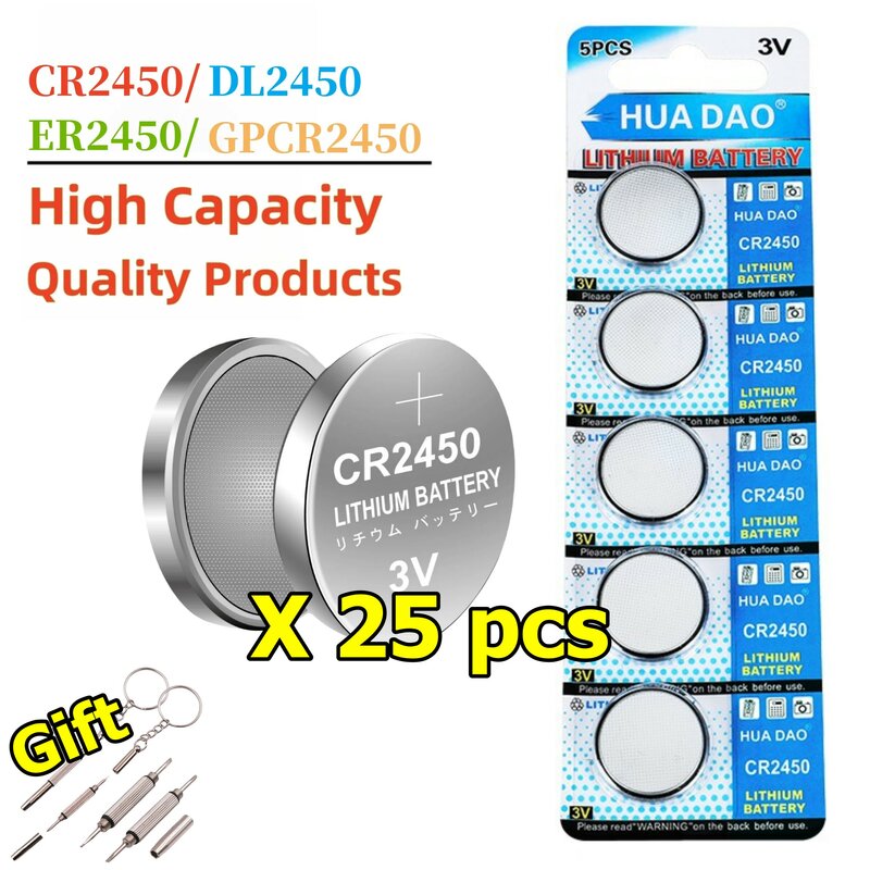 Batterie al litio CR2450 3V CR 2450 per giocattoli per orologi telecomandati LED Light Button Coin Cell DL2050 BR2450 LM2450 KCR5029 5029LC
