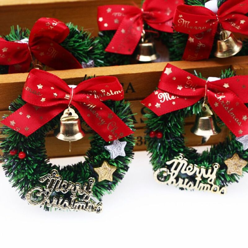 Grinalda de Natal verde e vermelha para cena em miniatura, plástico, poliéster, mini casa de bonecas, decoração da porta, nova estrela de cinco pontas