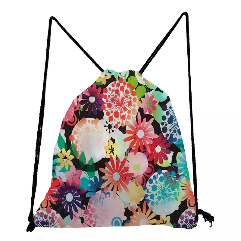 휴대용 아름다운 여성 배낭 밝은 색상 라운드 꽃 프린트 패션 보관 신발 가방, 접이식 사용자 정의 드로스트링 포켓
