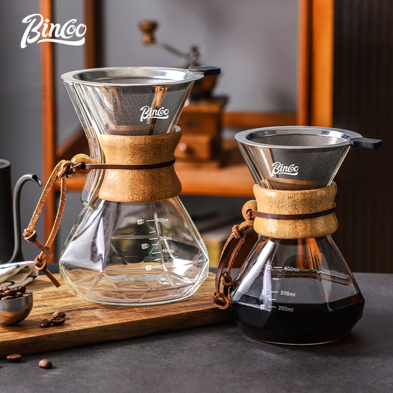 Bincoo Pour Over Coffee Maker Set with Filter Resistance Glass Carafe Manual Coffee Dripper Brewer with Handle