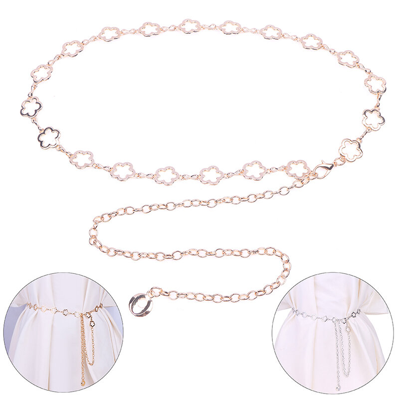 Women Simple Metal Belts Vintage Silver Golden Hip Hop Designer Fashion Waist Chain Decoration Dress Ladies Jewelry Accessories