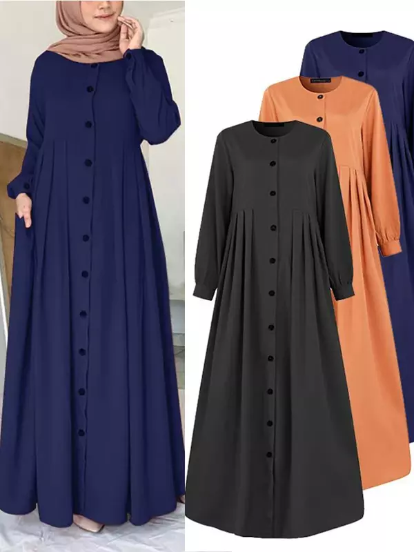 Vrouwen Moslim Dubai Abaya Kalkoen Hijab Jurk Kalkoen Herfst Lange Mouw Knopen Islam Kleding Vestidos