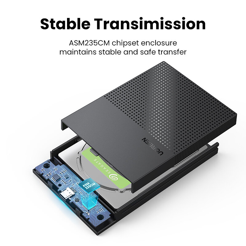 Чехол UGREEN для жесткого диска 2,5 дюйма, корпус для жесткого диска USB Type C SATA 5 Гбит/с для SSD HDD 9,5 7 мм, чехол для внешнего жесткого диска с поддержкой UASP