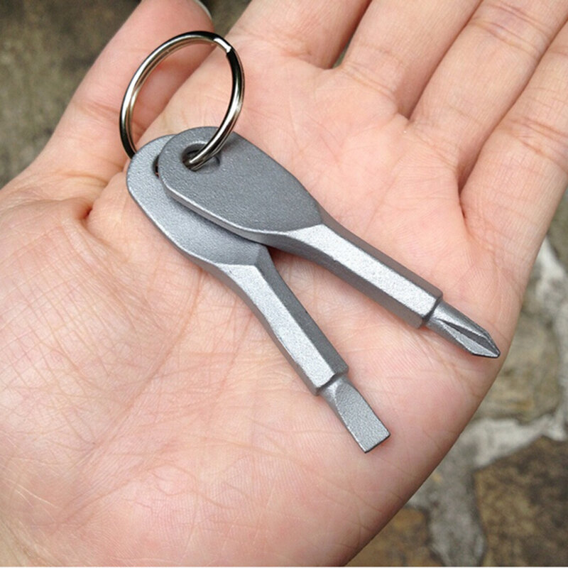 Ferramenta inoxidável do bolso do keychain, jogo da chave de fenda, ferramentas multifunction exteriores, 2 chaves, 1PC