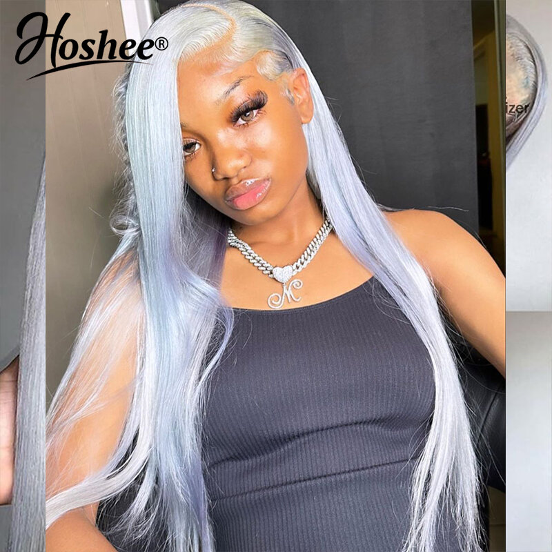 13X4 HD Transparent Silver Grey Lace Front Human Hair Wigs 613 Colored Straight Frontal Wig For Women T Part Brazilian Virgin