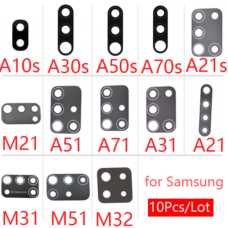 Стекло для задней камеры Samsung M31, M32, M21, M51, A31, A51, A71, A21, A21S, A10S, A20, A30S, A50S, A70S, A10, A20, A30, A50, A70, A80 с клеем, 10 шт.
