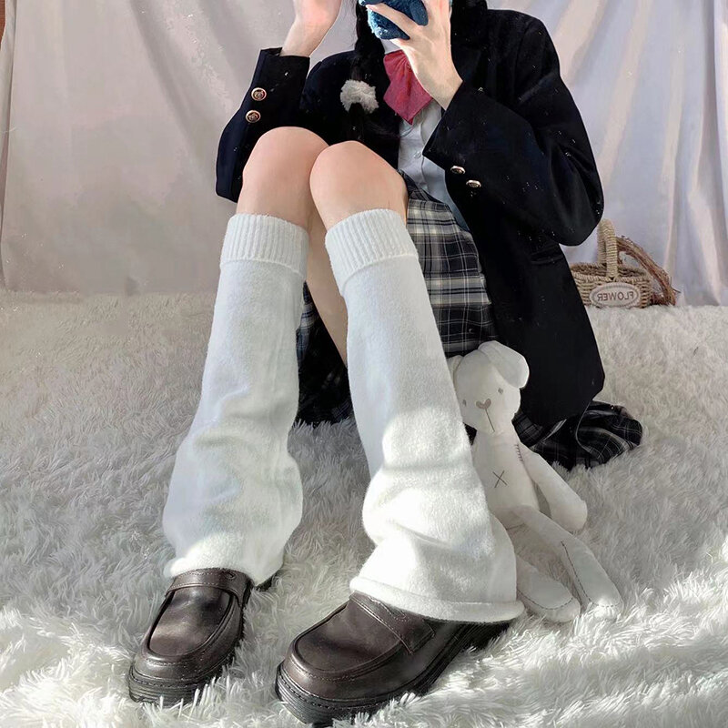 Calentador de piernas suelto Harajuku a rayas/Color sólido, estilo de fondo de campana a la moda, calcetines de bota para niña, calentador de piernas Jk japonés de punto dulce