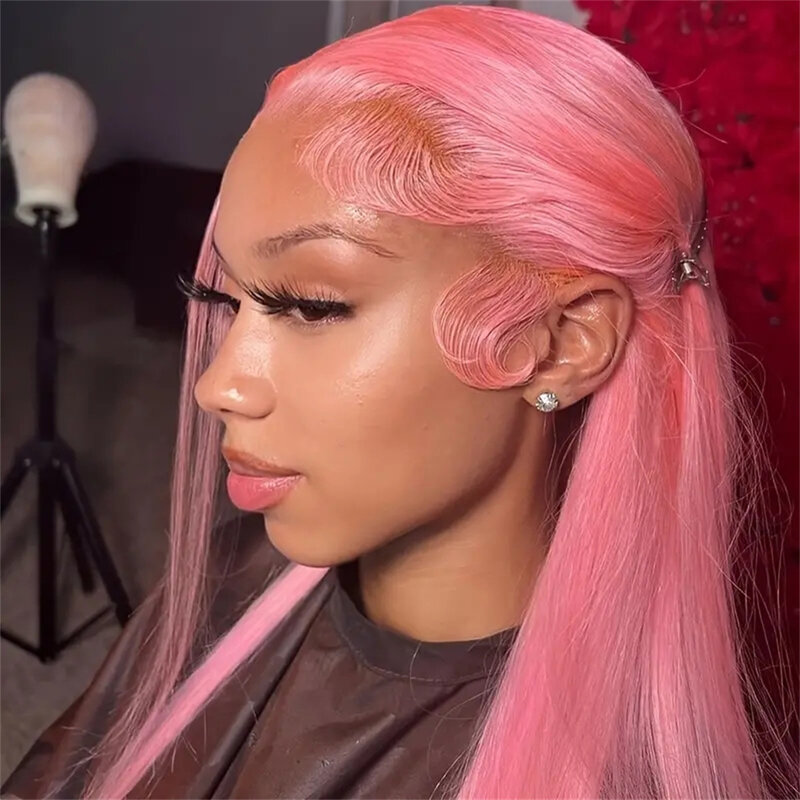 Perruque Lace Front Wig naturelle lisse, cheveux humains, 13x6 HD, couleur rose, ultraviolette, préplumée, sans colle, pour femmes, choix cosplay