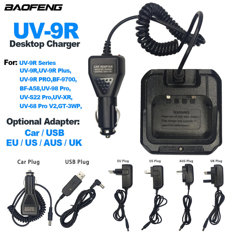 BAOFENG UV-9R ładowarka Seires Walkie Talkie do wyboru do samochodu/USB/EU/US/AUS/UK Adapter UV9RPlus/Pro UV-S22 dwukierunkowa dodatkowa ładowarka radiowa