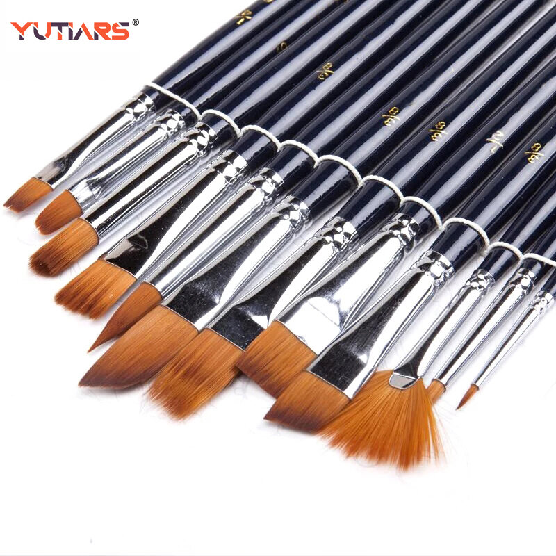 12Pcs Nylon Hair Paint Brushe Set multifunzione Short Rod per acquerello Set pennelli olio acrilico pittura pennello penna forniture artistiche