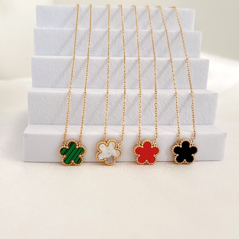 Luxo Five Leaf Flower Pendant Necklace Jóias para mulheres, brincos, pulseiras de aço inoxidável Clover, presente da moda