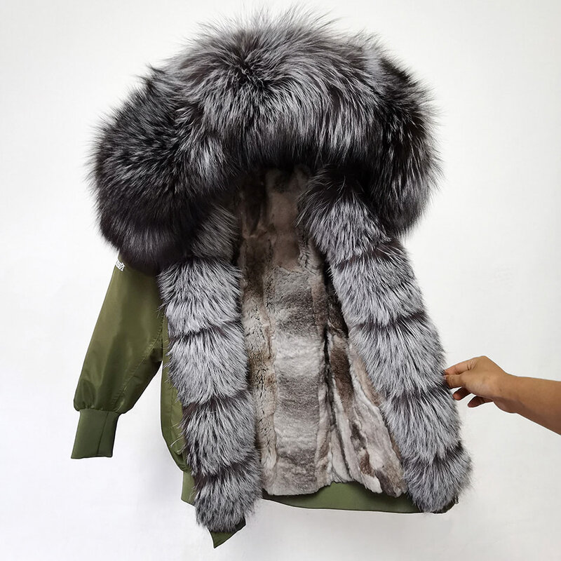 MAOMAOKONG 2022 nuovo collo di pelliccia di volpe reale cappotto di pelliccia invernale da donna giacche di pelliccia di coniglio fodera di procione staccabile ricamo parka
