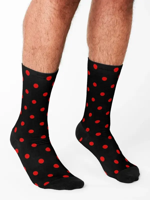 Unisex Polka Dot Pattern Socks, colorido, aquecido, esportes, meias, Crossfit, homens, mulheres, vermelho, preto