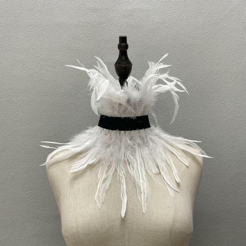 Cuello falso de plumas de imitación para mujer, manga de cuello, costura de encaje, moda, fiesta Punk