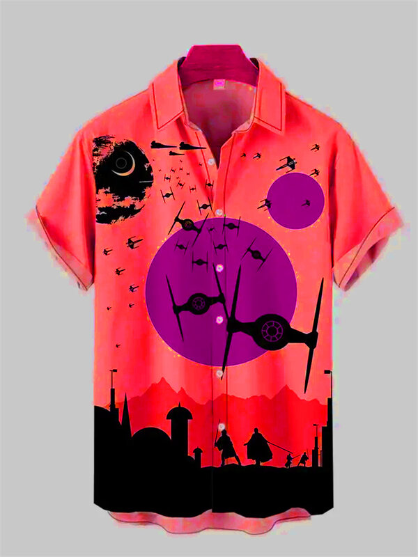 새로운 행성 우주 비행기 전쟁 시리즈, 우키요에 레트로 마스크 전사 풍경 그림, 반팔 셔츠, 루즈 라지 사이즈 XS-4XL