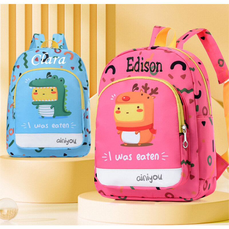 Индивидуальная сумка с именем для детского сада, персонализированный мультяшный милый рюкзак для студентов, рюкзак для женщин и мальчиков
