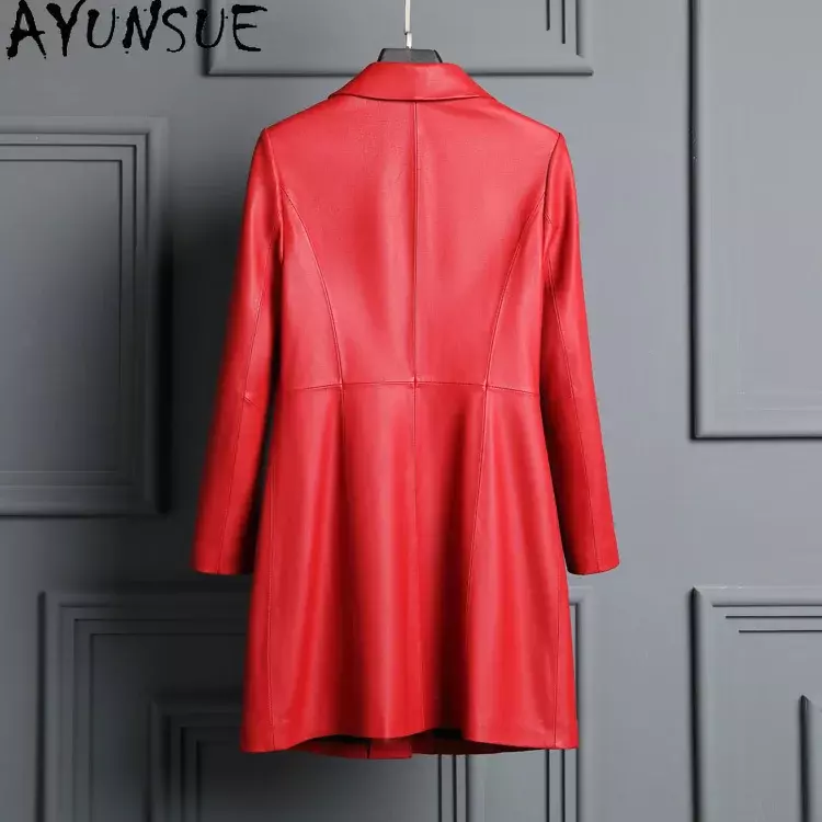 Женская кожаная куртка AYUNSUE, однотонная куртка средней длины из натуральной овчины, Осень-зима 2023