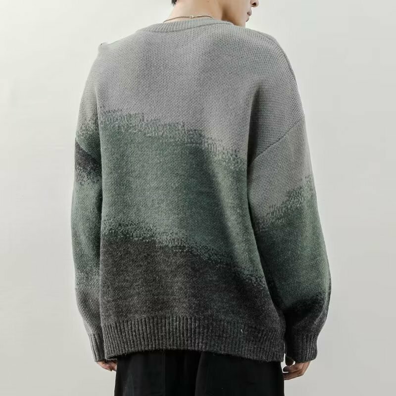 Swetry męskie Gradient stylowe miękkie proste podkreślające Temperament styl Hong Kong luźne delikatne codzienne wszechstronne zaawansowane Harajuku