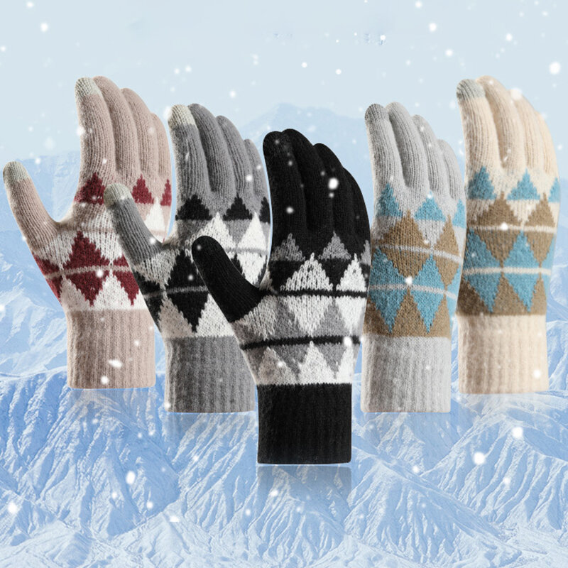 Зимние вязаные перчатки для сенсорного экрана, теплые утепленные плюшевые перчатки для катания на лыжах, для езды на велосипеде, для смартфона, для письма, стрейч