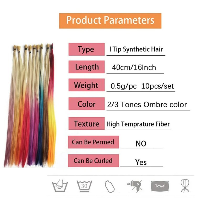 Ekstensi rambut warna pelangi ujung I rambut palsu panjang lurus aksesori rambut cincin mikro bulu Highlight sintetis warna Ombre