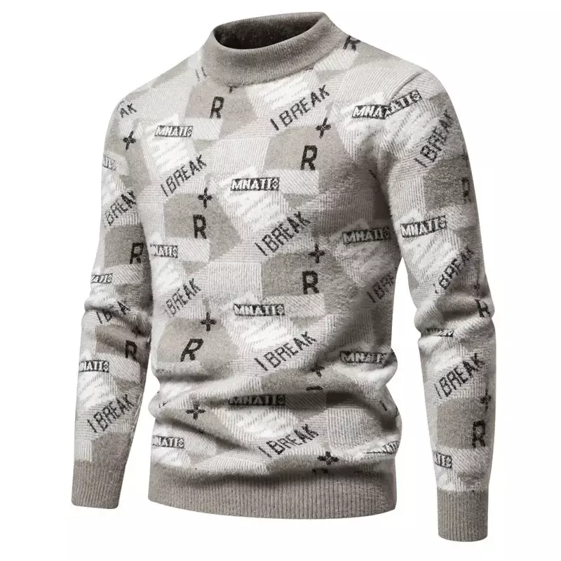 Męski jesienny i zimowy nowy imitacja norki sweter miękki i wygodny modny ciepły sweter z dzianiny
