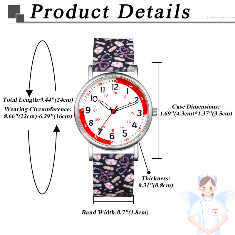 LANCARDO 패션 쿼츠 방수 의사 시계, 펄스 계산용 간호사 시계, 읽기 쉬운 디지털 실리카 젤 작업