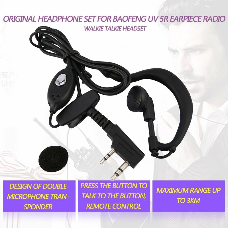 Original Headphone Set para Baofeng UV 5R, fone de ouvido Rádio, Walkie Talkie Headset, Microfone, 888S, 5RA UV, UV 5RE, UV82