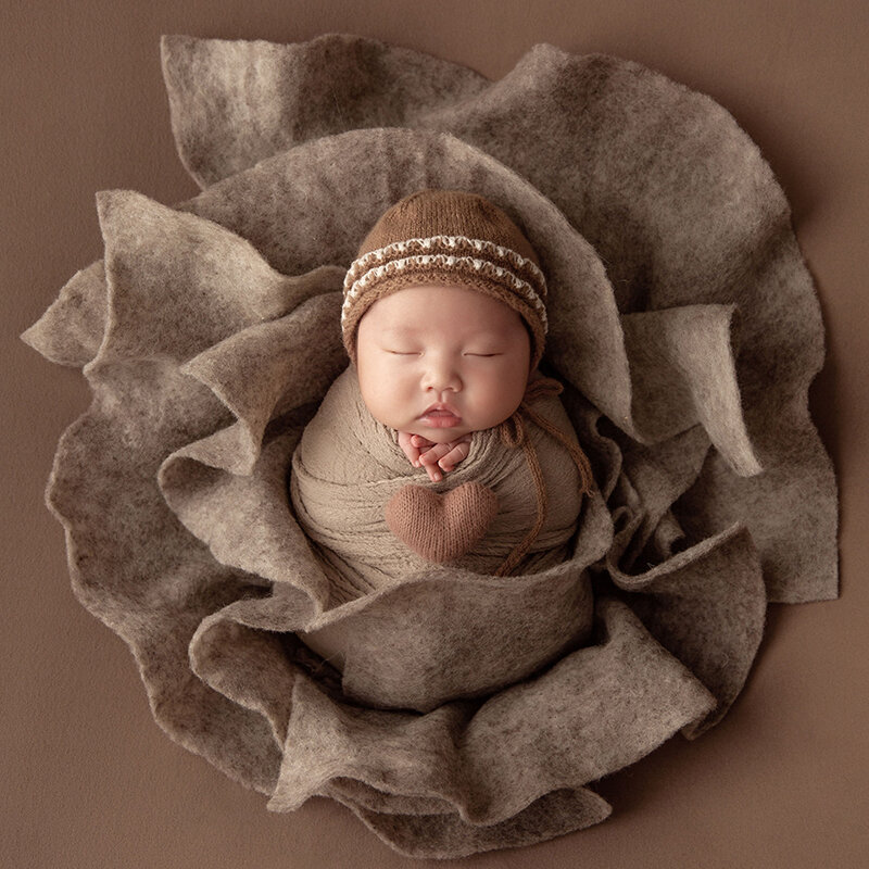 Accessoires de photographie pour bébé, couverture ronde, emmaillotage, nouveau-né, aide à la pose, crochet fait à la main, chapeau, tenue, studio, photographie créative