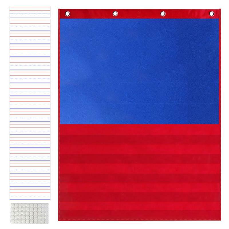 Tabella tascabile del calendario dell'aula tabella tascabile blu con 15 carte cancellabili a secco e 50 punti adesivi tasca per aula blu e rossa