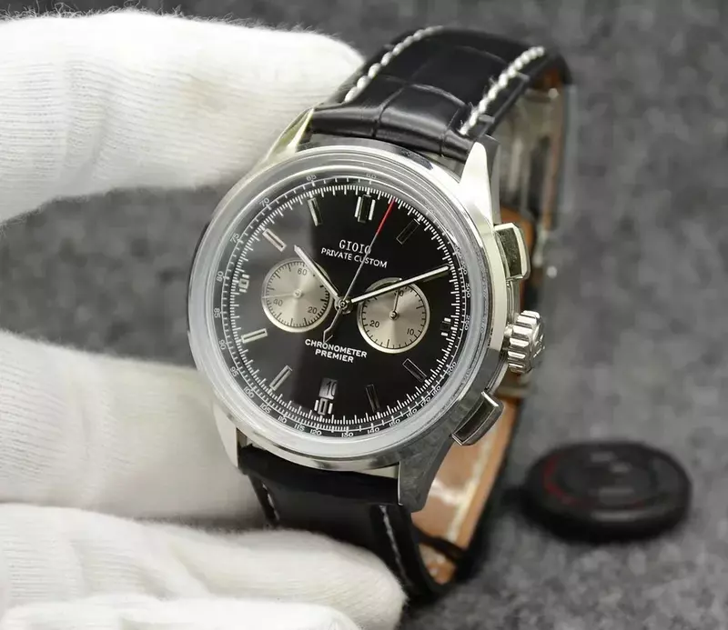 Chronomètre à quartz en acier inoxydable pour homme, chronographe, noir, bleu, vert, cuir, saphir Shoous, calendrier, haute qualité, 42mm