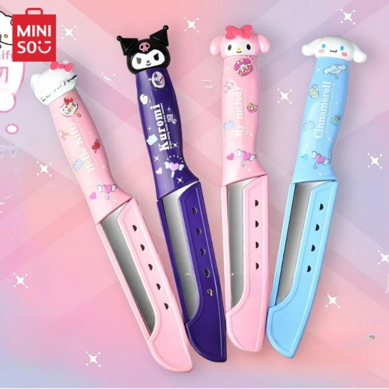Sanrio MINISO Hello Kitty Kuromi My Melody pisau pengupas dapur besi tahan karat portabel luar ruangan sayuran buah pisau pengupas