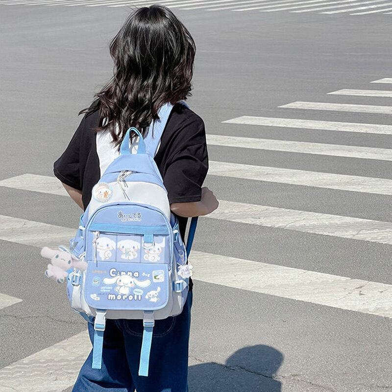 Sanrioed حقيبة ظهر أنيمي سينامورول للأطفال ، حقيبة مدرسية زرقاء كبيرة ، حقيبة مدرسية للطلاب كاواي ، لعبة قطيفة ، هدية للأولاد والبنات