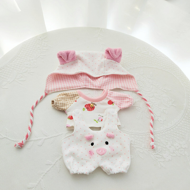 Ropa de muñeca de felpa de 20CM, conjunto de 3 piezas de lechón rosa, accesorios de vestir de muñeca rellenos de algodón de 20CM, regalo de cumpleaños para niños