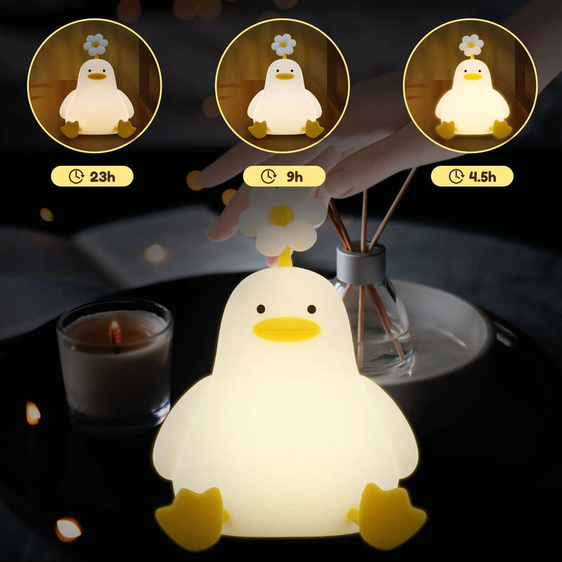 Veilleuse LED en forme de canard mignon, aste par USB, en silicone, avec interrupteur tactile, jouets pour enfants, décoration de chambre, lampe d'anniversaire