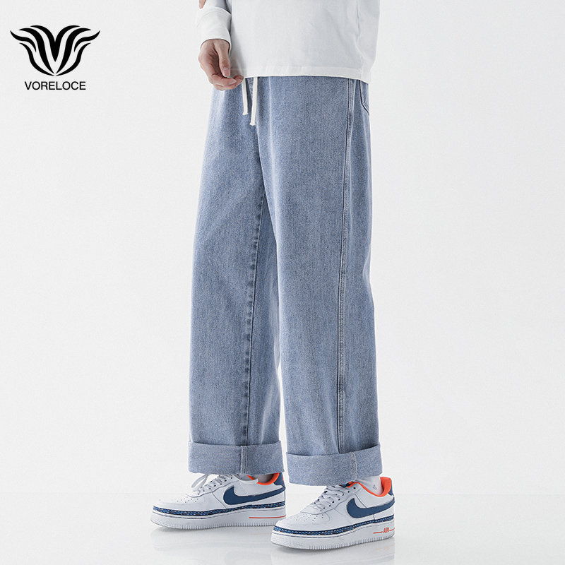 Pantalones vaqueros holgados de estilo universitario para hombre, pantalón informal de color azul claro, recto, negro, pierna ancha, 2XL, 3XL, novedad de 2023
