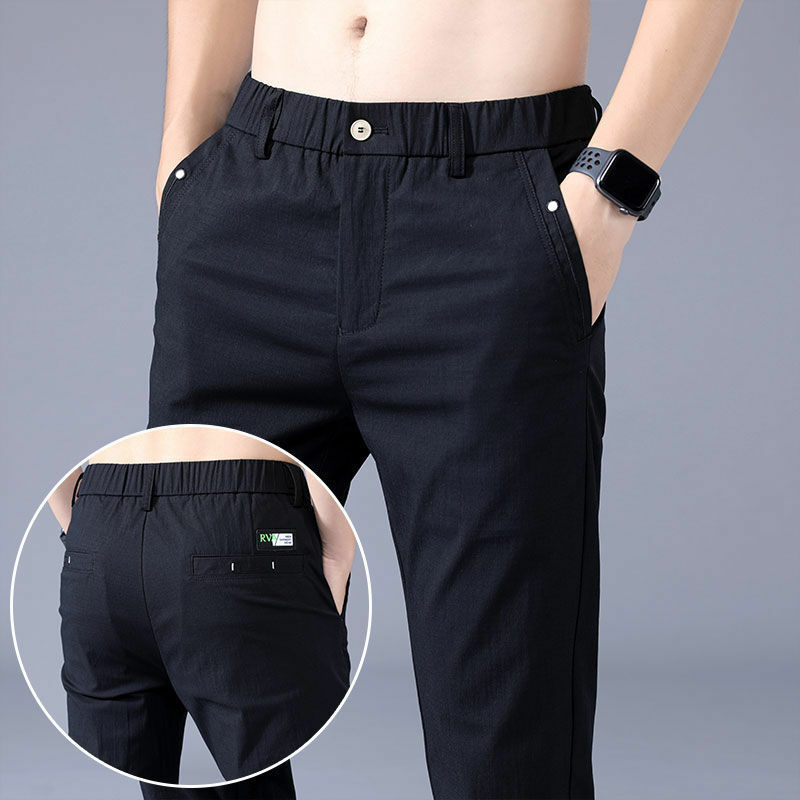 Ice Silk Men's Korean Edition Trend New Summer Solid Color Mid Waist Thin Loose Breathable Straight Leg Elastic Sports Pants