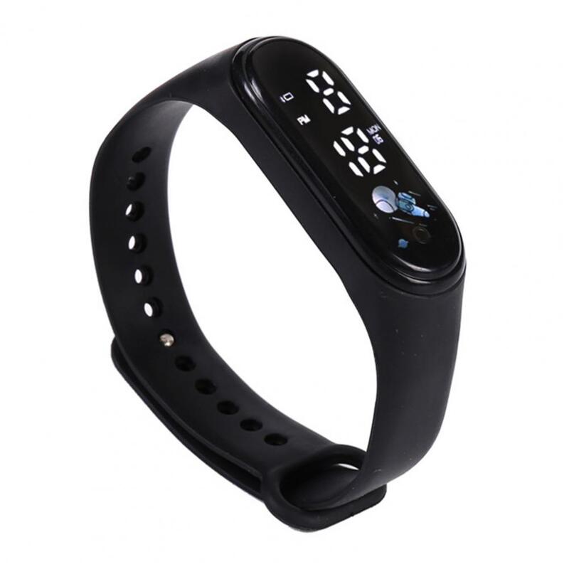 Jam tangan gelang Digital layar sentuh anak, jam tangan Digital silikon tahan air presisi tinggi dengan tampilan layar besar