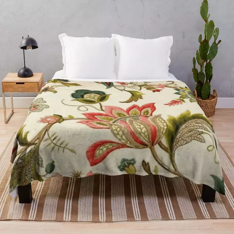 Jacoobean Floral Crewel bordir pola Digital seni vektor lukisan melempar selimut halus untuk tempat tidur musim dingin selimut