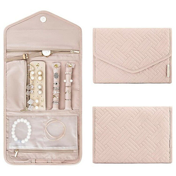 Roll Foldable Jewelry Case Travel Jewelry Organizer Portable for Journey Earrings Rings Diamond Necklaces Brooches Storage Bag