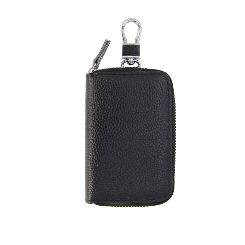 Men's leather car keys Baotou layer cowhide door key bag female hook buckle waist hanging key ring card bag.