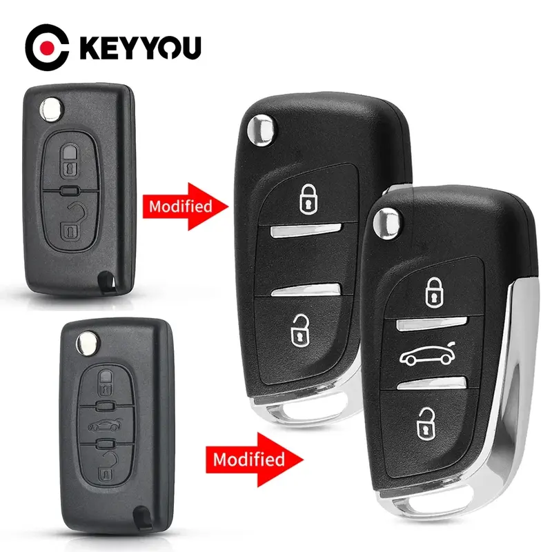 Чехол для ключа дистанционного управления автомобилем KEYYOU CE0523 2/3 BT, для Peugeot 306, 407, 807, партнер для Citroen C2, C4, C5, C6, C8, Berlingo; Пикассо